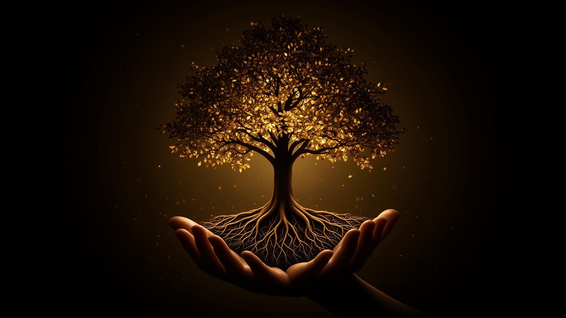 Tree of empowerment held in cupped hands